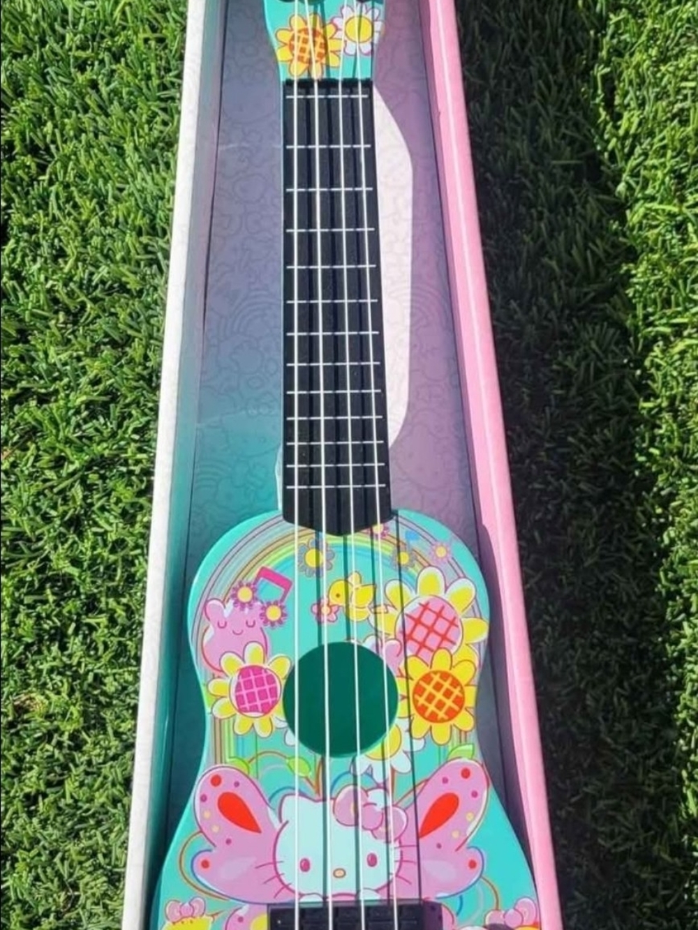 Hello Kitty Colorful Floral Kid's Ukulele - Turquoise & Pink